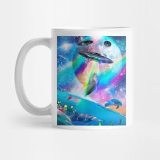 Cute Galaxy Dolphin UFO Abduction, Rainbow Space Mug